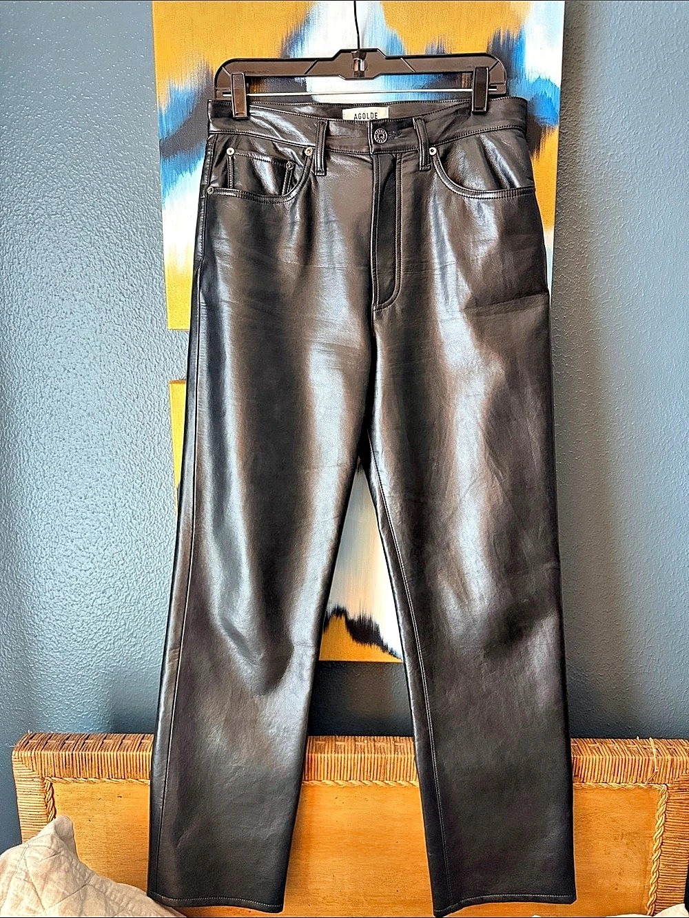 AGOLDE 90's Pinch Waist Recycled Leather Pants Faux Leather Straight Leg Pants